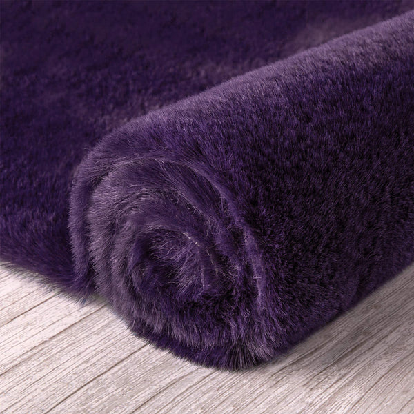 Purple Faux Rabbit Fur Fuzzy Soft Fluffy Plush Cozy Shaggy Area Rug