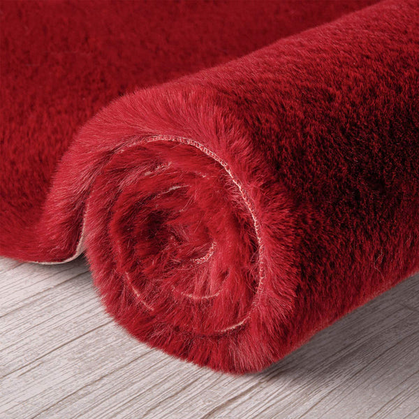 Red Faux Rabbit Fur Fuzzy Soft Fluffy Plush Cozy Shaggy Area Rug