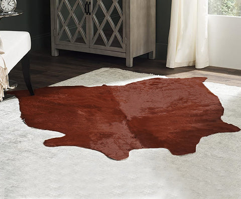 6' x 7' Feet Red Brown Cowhide Handmade Soft Large Cow Hide Cow Skin Leather Animal Area Rug