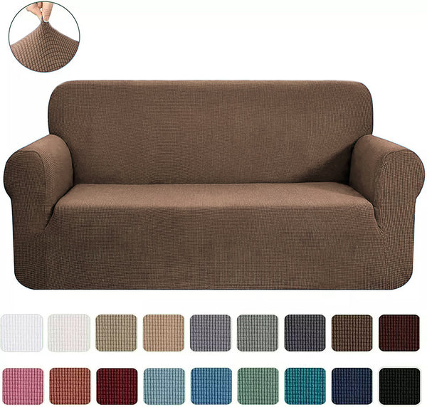 Taupe 2-Piece Set Slipcover Sofa & Loveseat Cover Protector 4-Way Stretch Elastic