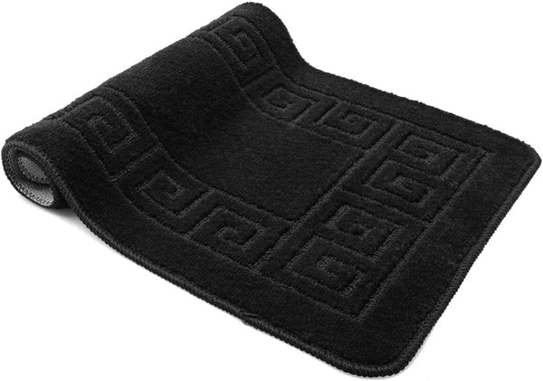 3 Piece Bath Set Anti-Slip Patchwork Bathroom Mat, Large Contour Mat & Lid Cover Black
