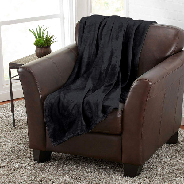 Black 100% Polyester Solid Color Flannel Luxury Soft Micro-Fleece Ultra Plush Solid Throw Blanket Bedding