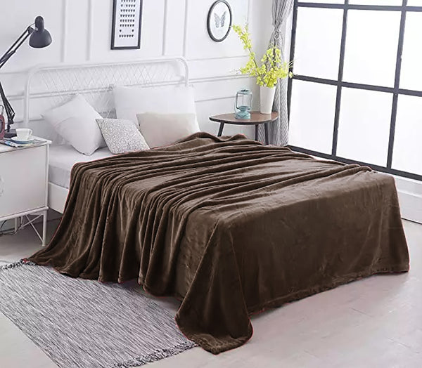 Brown 100% Polyester Solid Color Flannel Luxury Soft Micro-Fleece Ultra Plush Solid Throw Blanket Bedding