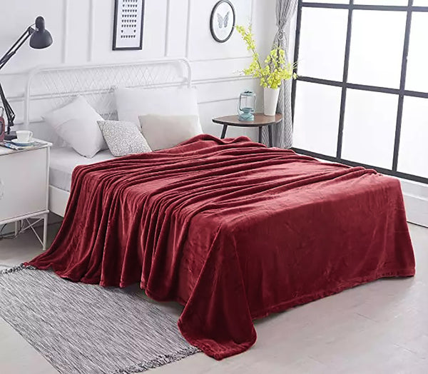 Burgundy 100% Polyester Solid Color Flannel Luxury Soft Micro-Fleece Ultra Plush Solid Throw Blanket Bedding