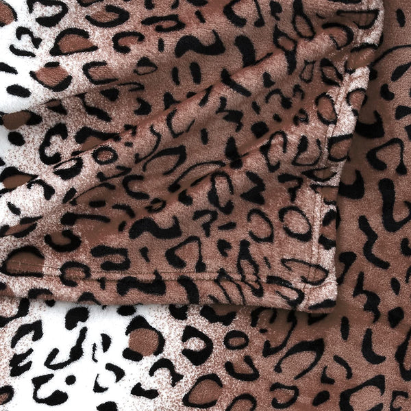 Leopard Brown and White Animal Print Coral Fleece Mega Throw Soft Blanket
