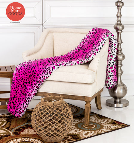 Leopard Pink and White Animal Print Coral Fleece Mega Throw Soft Blanket