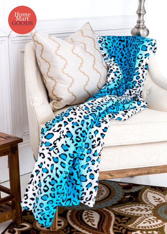 Leopard Turquoise and White Animal Print Coral Fleece Mega Throw Soft Blanket