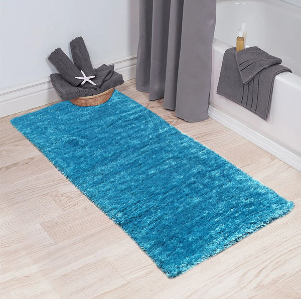 2' x 5' Feet Turquoise Blue Shimmer Shag Shaggy Reversible Soft Solid Color Area Rug