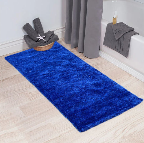 2' x 5' Feet Navy Blue Shimmer Shag Shaggy Reversible Soft Solid Color Area Rug
