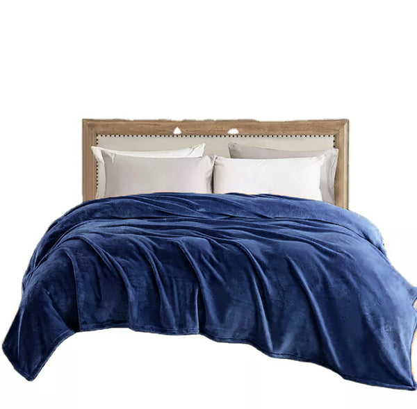 Navy Blue 100% Polyester Solid Color Flannel Luxury Soft Micro-Fleece Ultra Plush Solid Throw Blanket Bedding