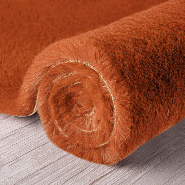 Orange Faux Rabbit Fur Fuzzy Soft Fluffy Plush Cozy Shaggy Area Rug