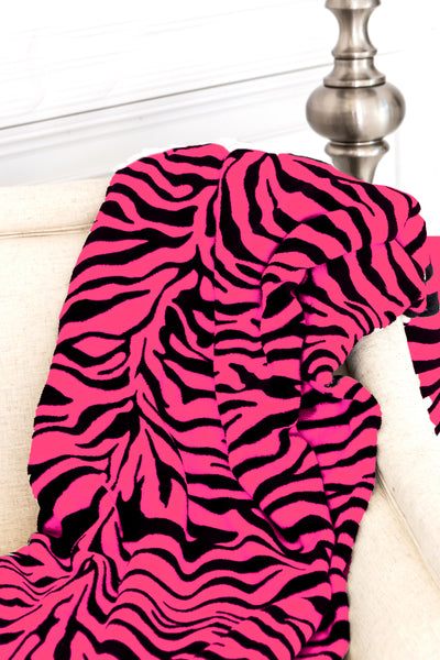 Zebra Pink and Black Animal Print Coral Fleece Mega Throw Soft Blanket