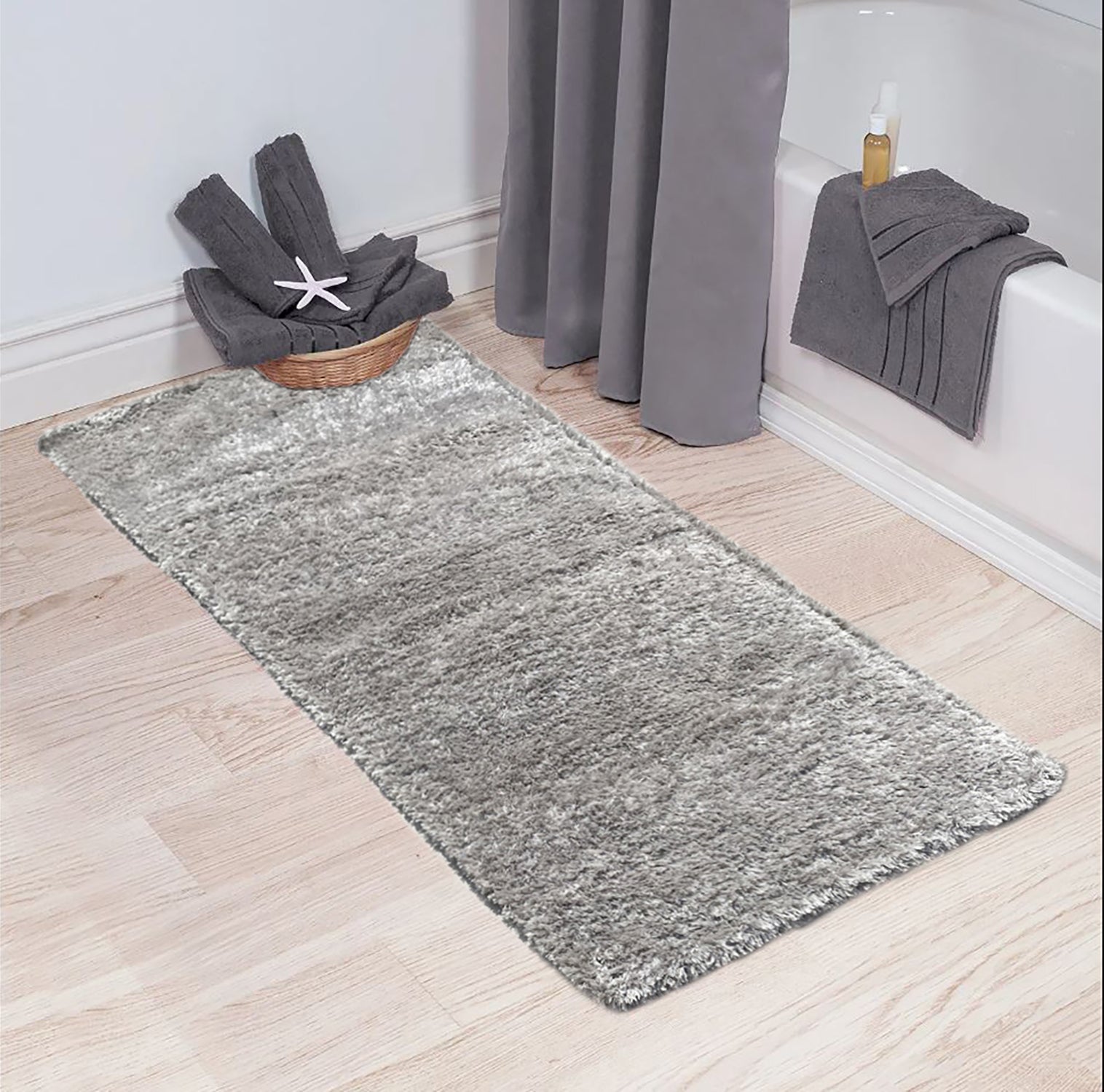 2' x 5' Feet Silver Shimmer Shag Shaggy Reversible Soft Solid Color Area Rug