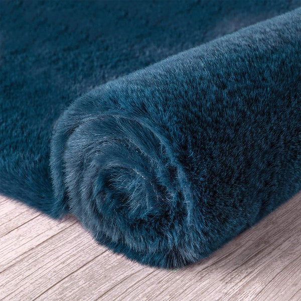 Turquoise Faux Rabbit Fur Fuzzy Soft Fluffy Plush Cozy Shaggy Area Rug