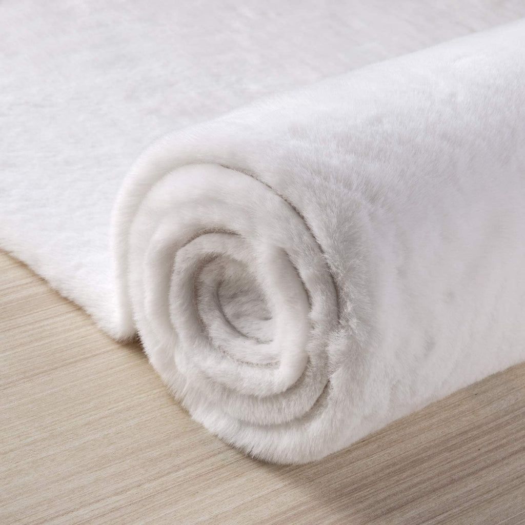Ivory Faux Rabbit Fur Fuzzy Soft Fluffy Plush Cozy Shaggy Area Rug ...