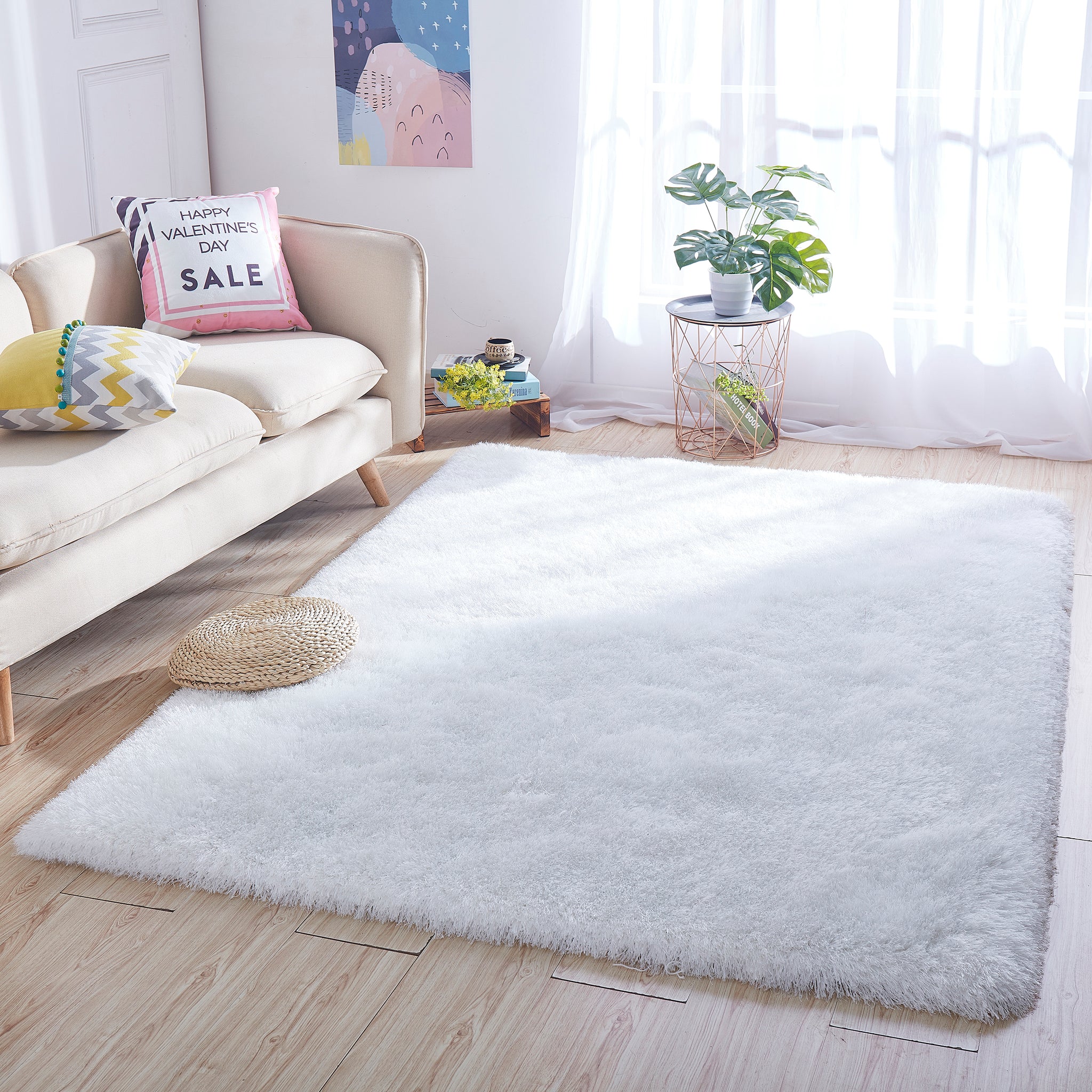 5' x 7' White Thick Dense Pile Super Soft Living Room Bedroom Shaggy Shag Area Rug