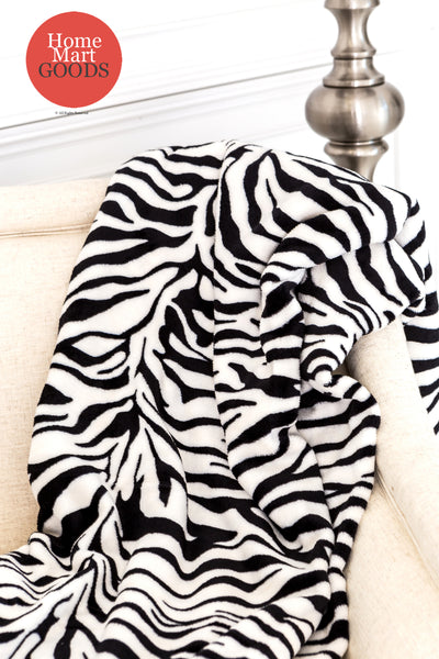 Zebra Black and White Animal Print Coral Fleece Mega Throw Soft Blanket